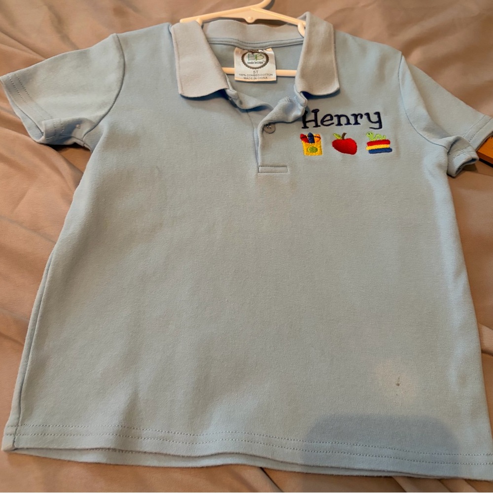 Light Blue Kids Polo Shirt with 'Henry' Embroidery